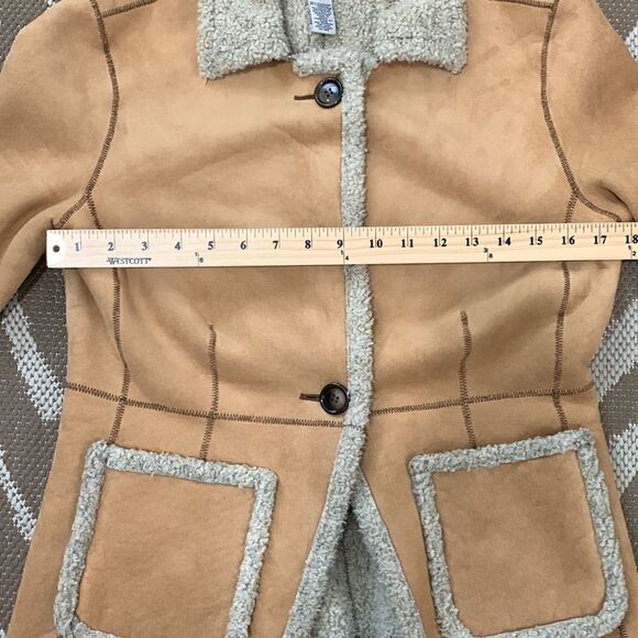 Telluride Clothing Co Camel Faux Shearling Coat With Embroidery At Cuffs Size M - Picture 16 of 17